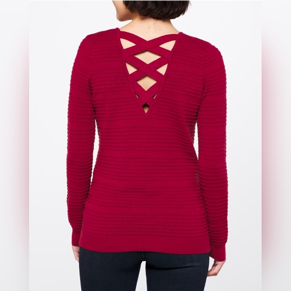 Love Ellie V-Neck Ribbed Sweater - Burgundy - Picture 2 of 5